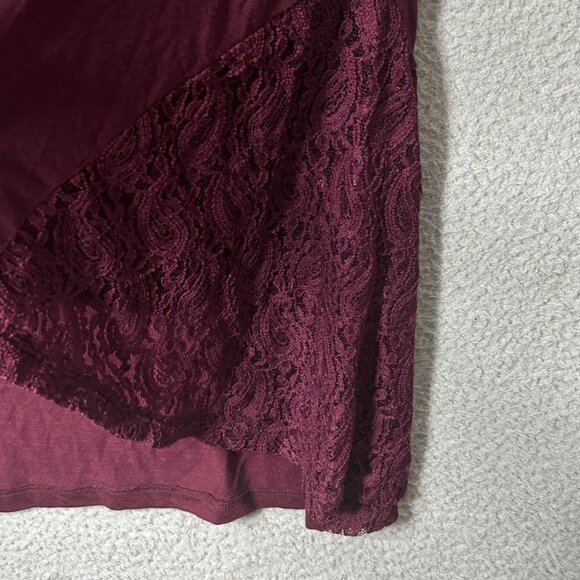 Torrid Womens 2 2X 18-20 Deep Merlot Lace Inset Top‎ 3/4 Sleeve Stretchy - Picture 5 of 9